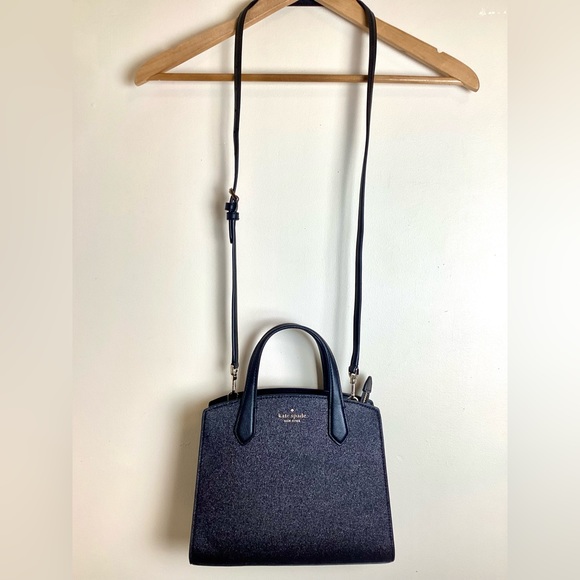 Kate Spade Tinsel Glitter Fabric Black Satchel Crossbody Purse & Wallet *As Is - Picture 8 of 16